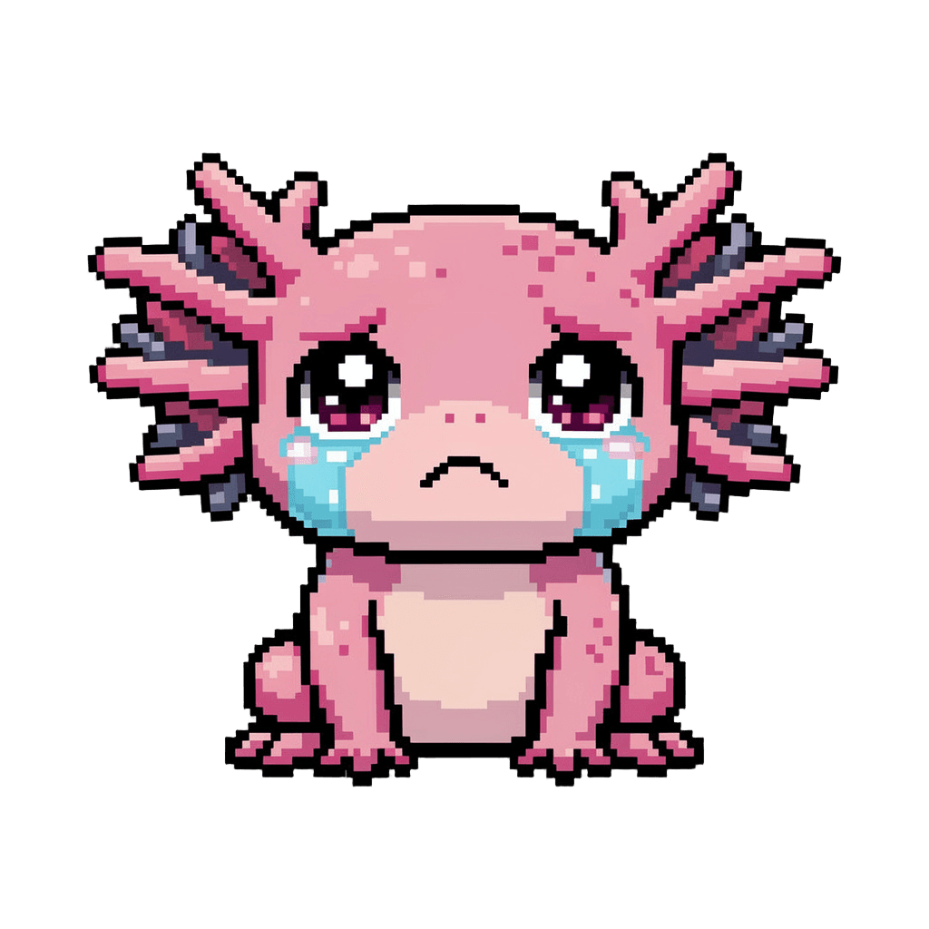 Axolotl Twitch emote — sad, Pixel Art style
