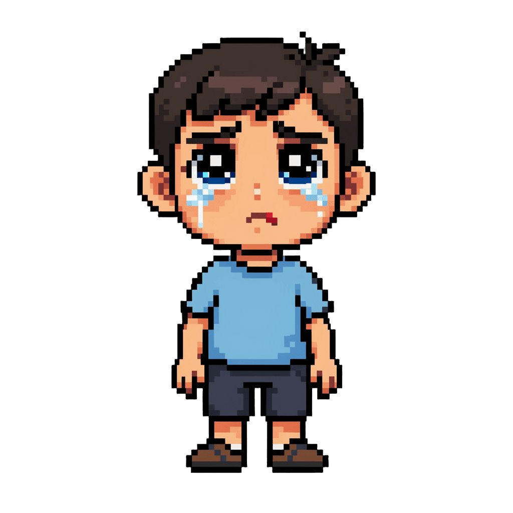 Boy Twitch emote — sad, Pixel Art style