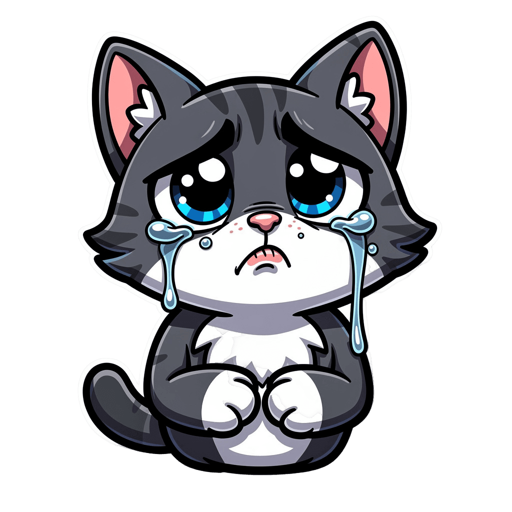 Cat Twitch emote — sad, Cartoon style