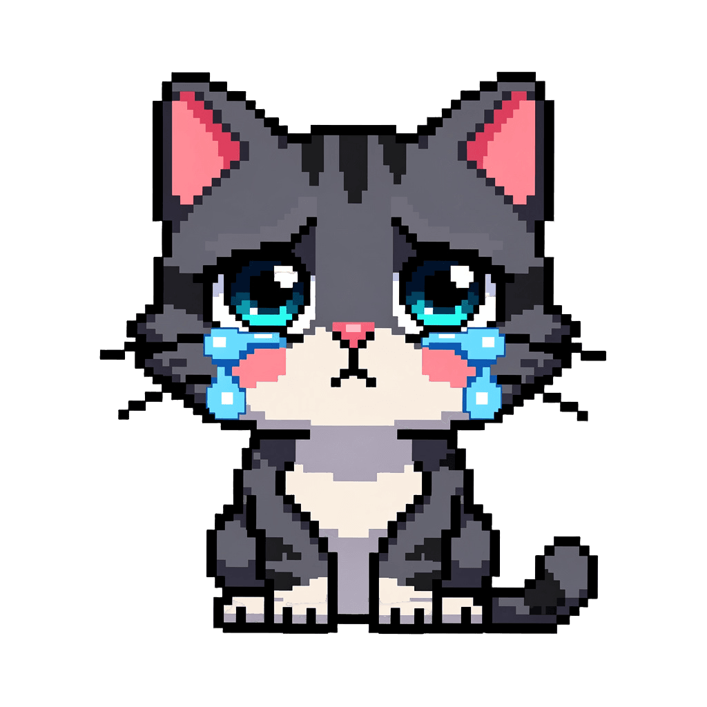 Cat Twitch emote — sad, Pixel Art style
