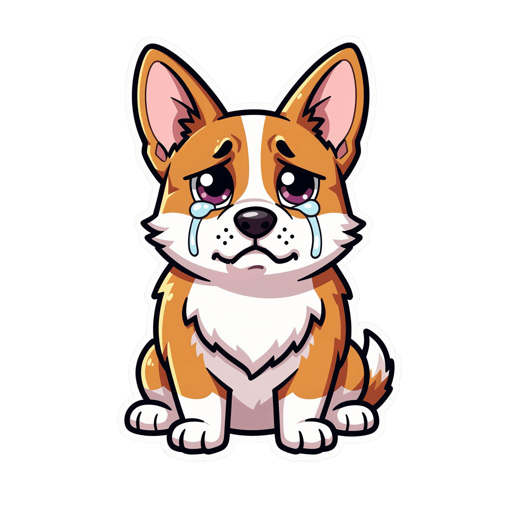 Corgi Twitch emote — sad, Cartoon style