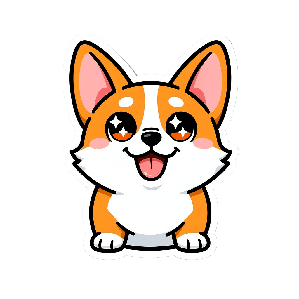 Corgi Twitch emote — happy, Sticker style