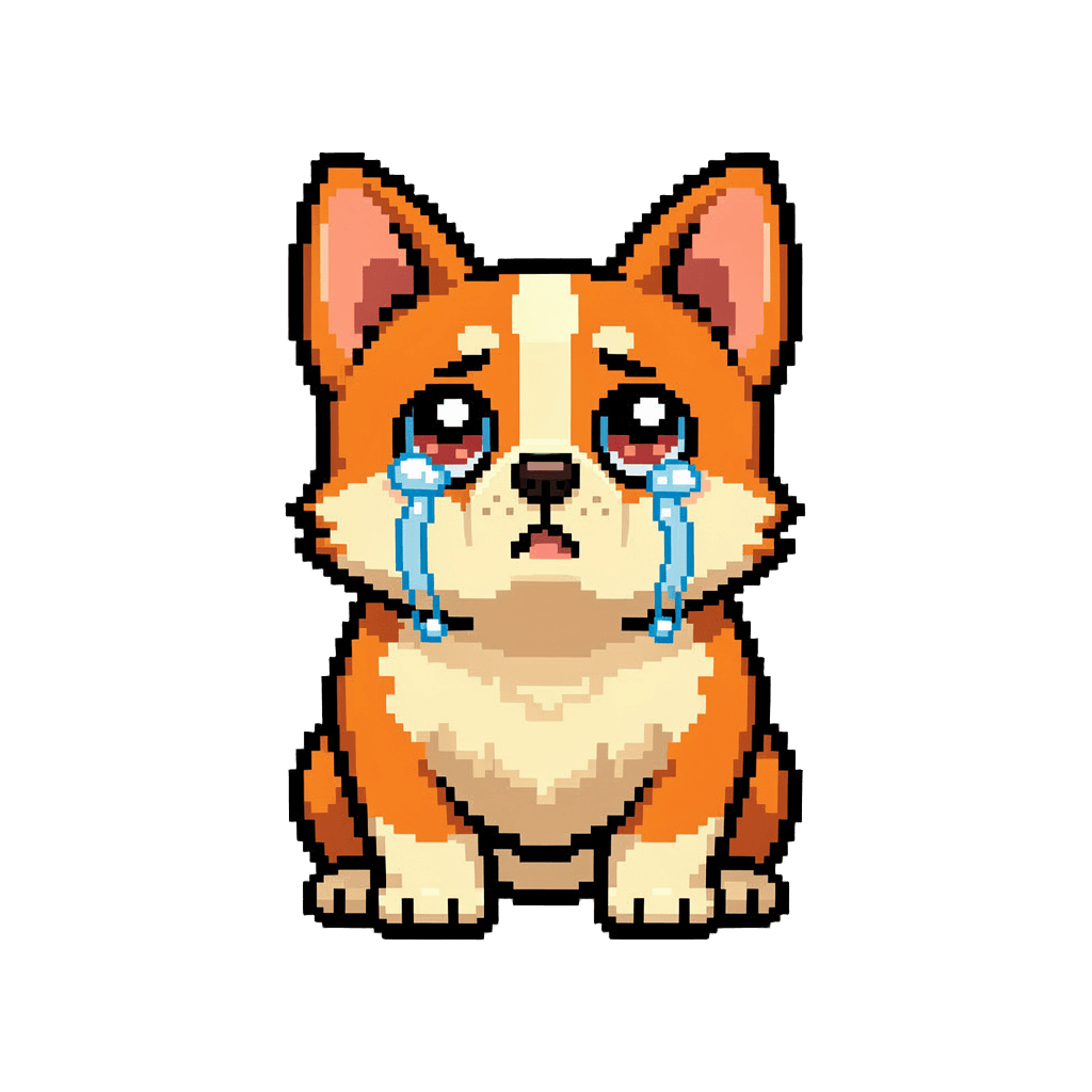 Corgi Twitch emote — sad, Pixel Art style