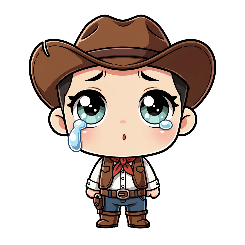 Cowboy Twitch emote — sad, Chibi style