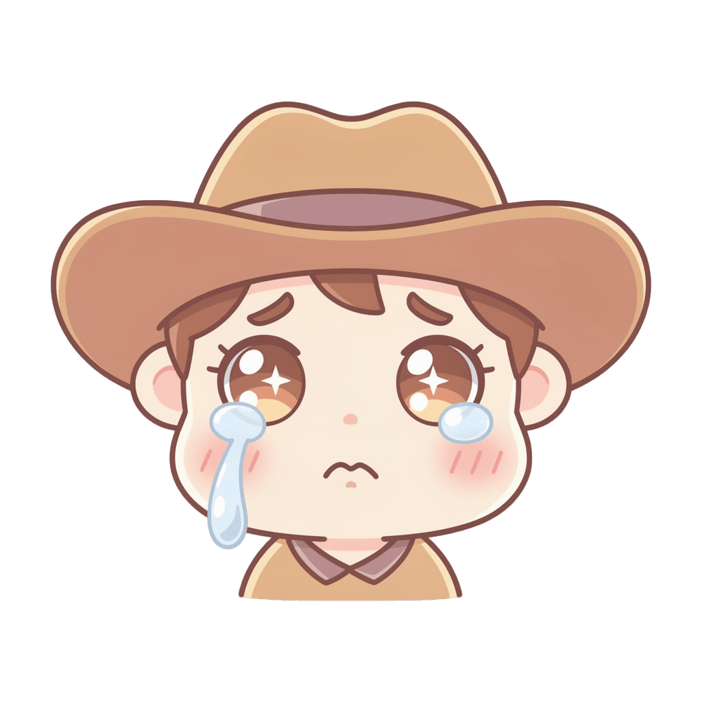 Cowboy Twitch emote — sad, Kawaii style