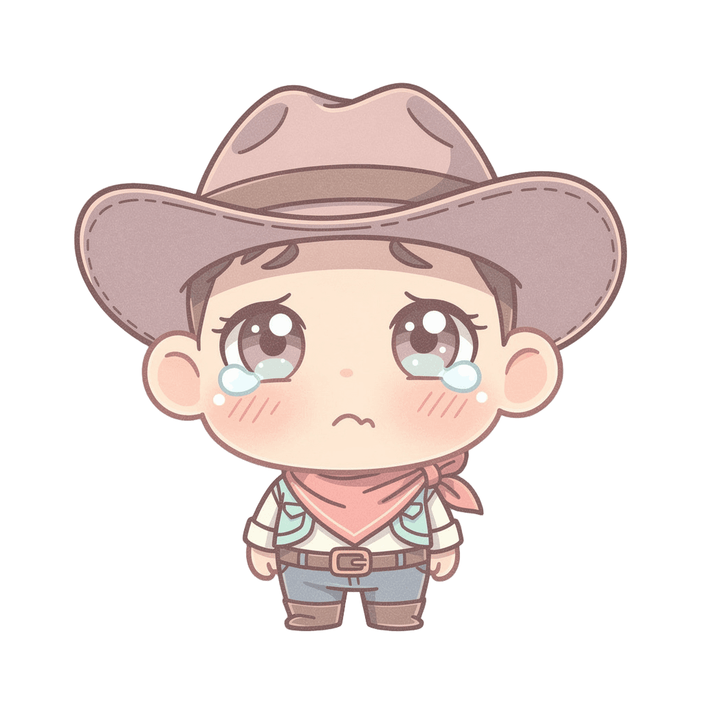 Cowboy Twitch emote — sad, Pastel style