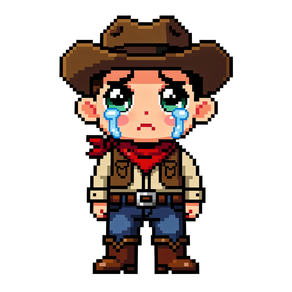 Cowboy Twitch emote — sad, Pixel Art style