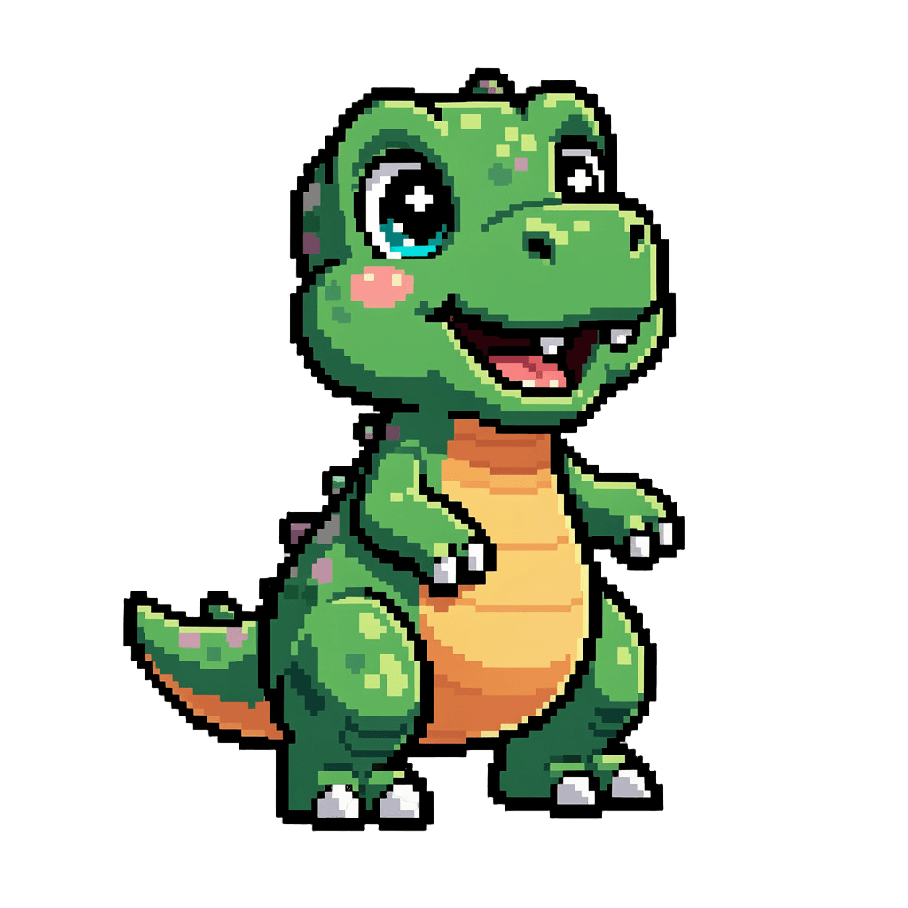 Dinosaur Twitch emote — happy, Pixel Art style