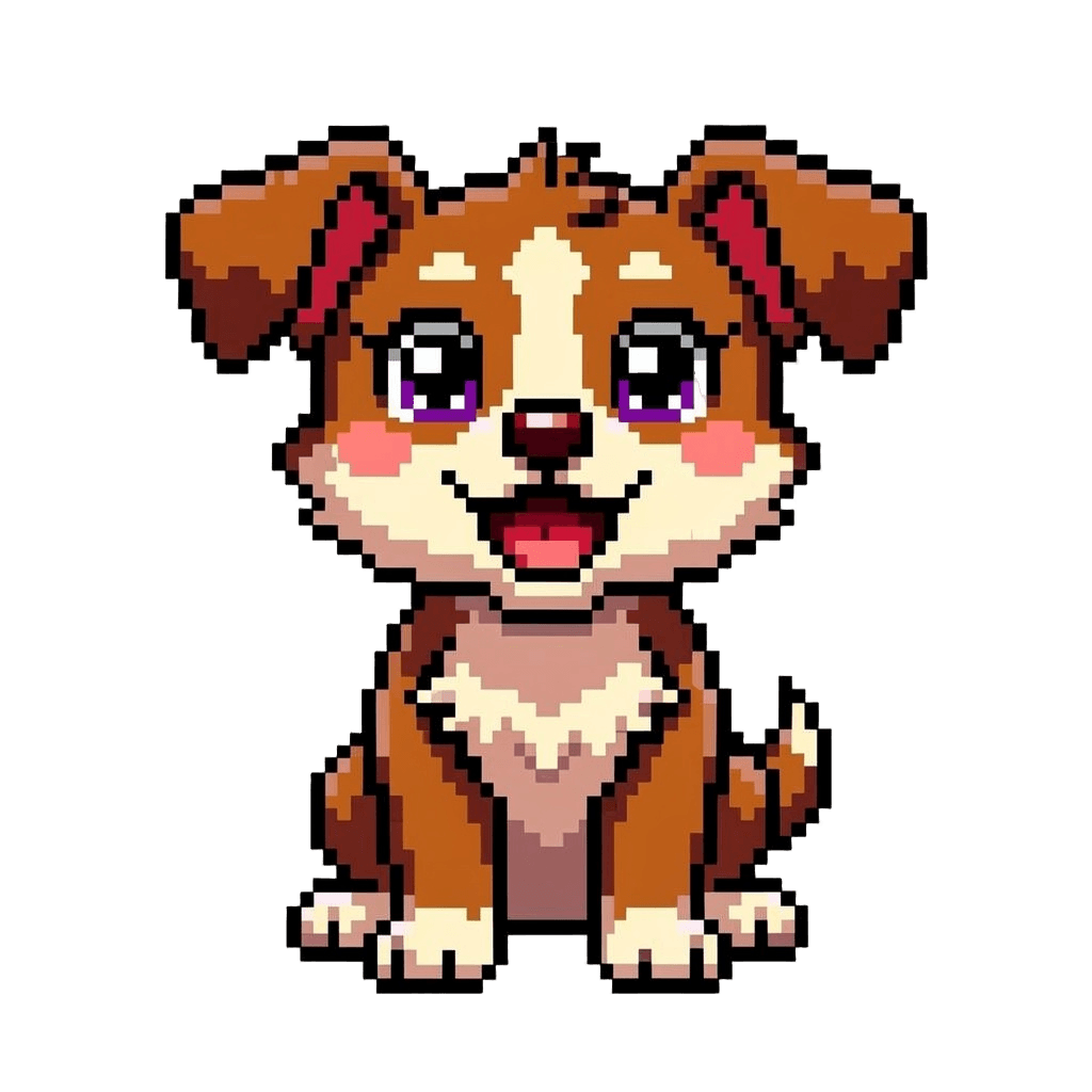 Dog Twitch emote — happy, Pixel Art style