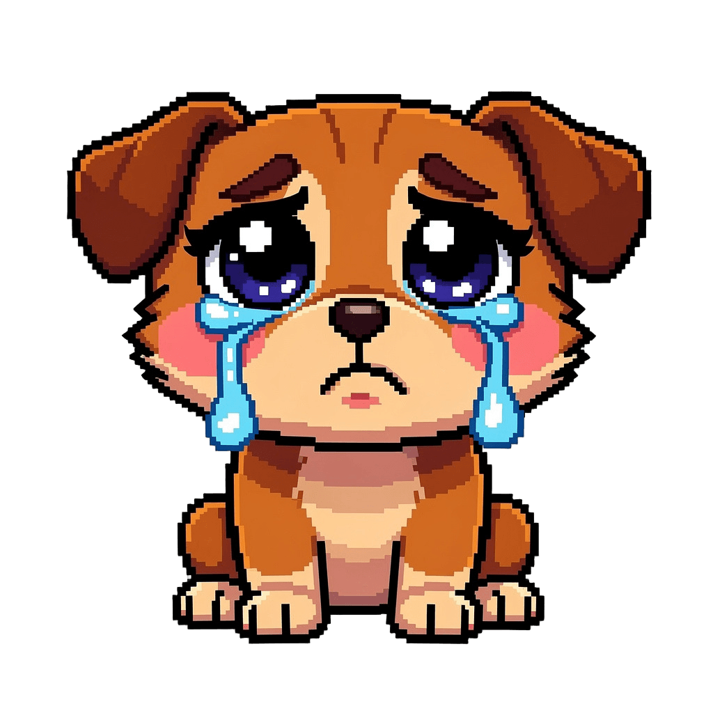 Dog Twitch emote — sad, Pixel Art style
