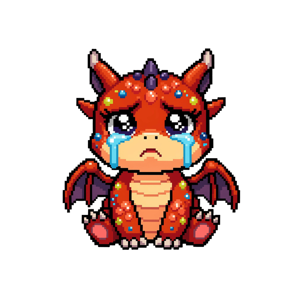 Dragon Twitch emote — sad, Pixel Art style