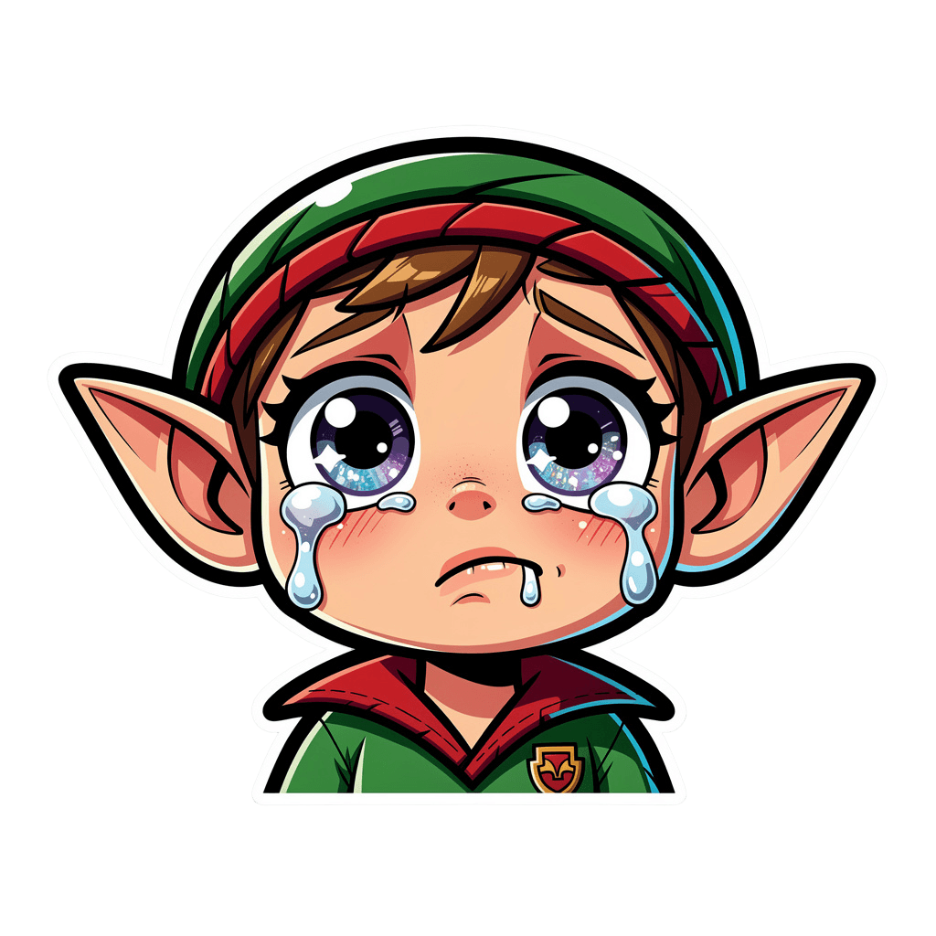 Elf Twitch emote — sad, Cartoon style