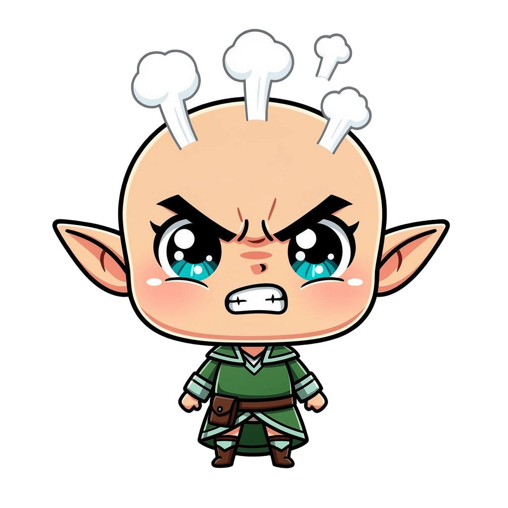 Elf Twitch emote — angry, Chibi style