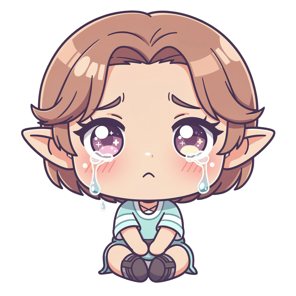 Elf Twitch emote — sad, Chibi style