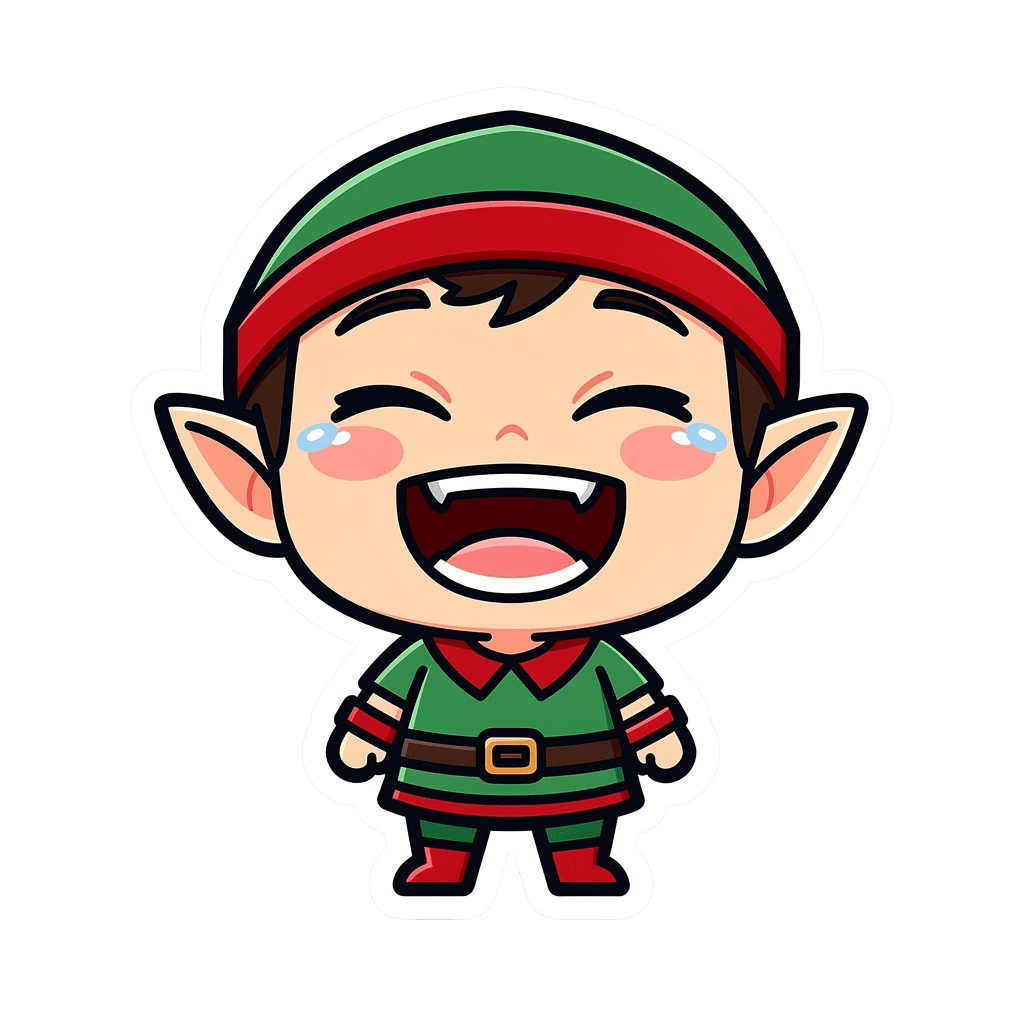 Elf Twitch emote — laughing, Sticker style