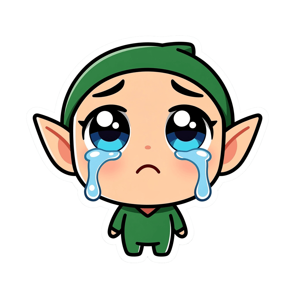 Elf Twitch emote — sad, Sticker style