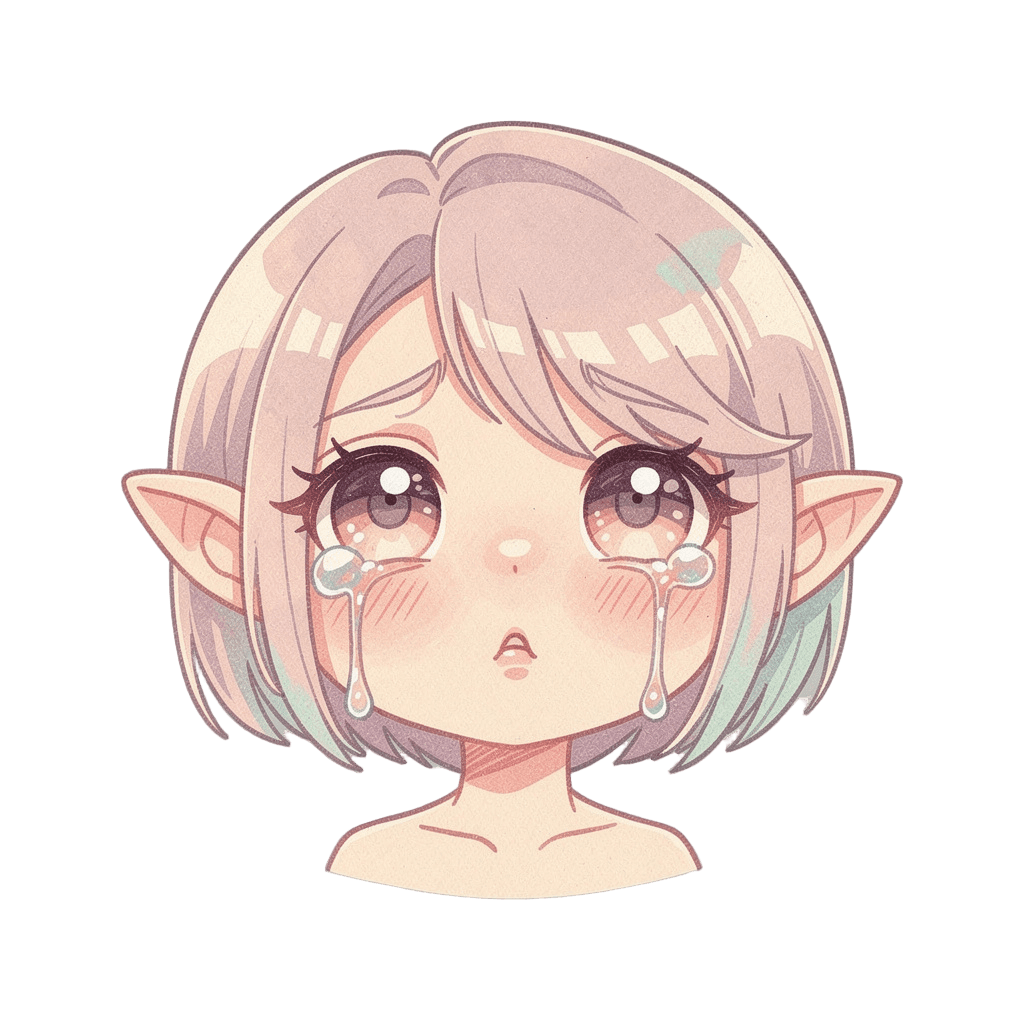 Elf Twitch emote — sad, Pastel style