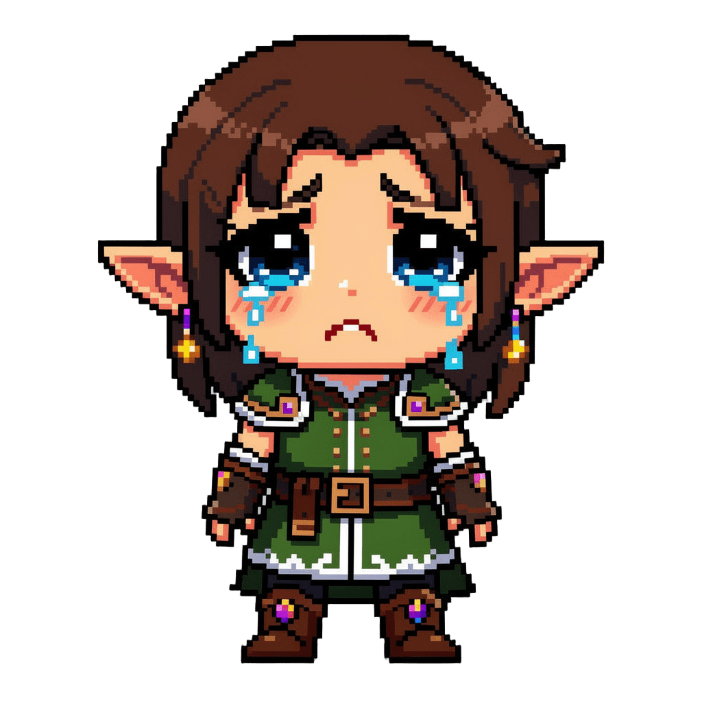 Elf Twitch emote — sad, Pixel Art style