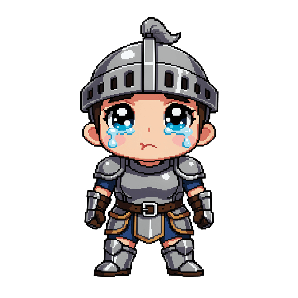 Knight Twitch emote — sad, Pixel Art style