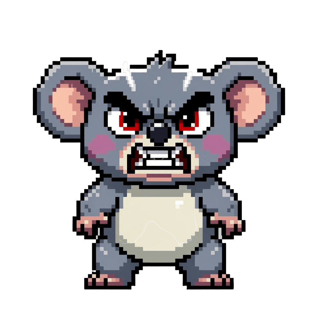 Koala Twitch emote — angry, Pixel Art style