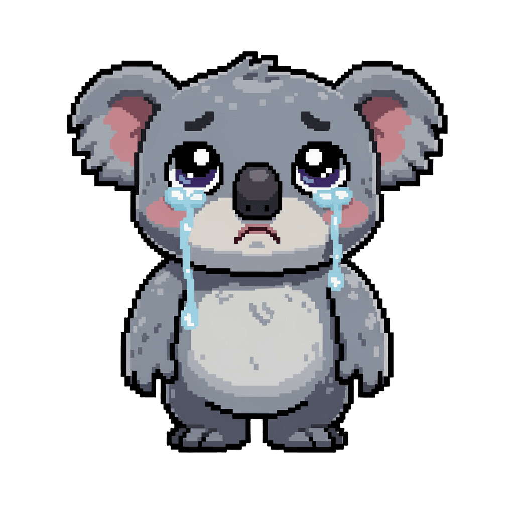 Koala Twitch emote — sad, Pixel Art style