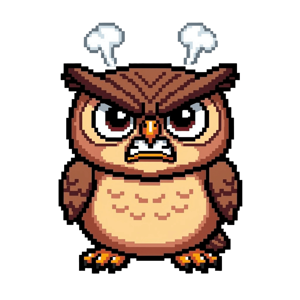 Owl Twitch emote — angry, Pixel Art style