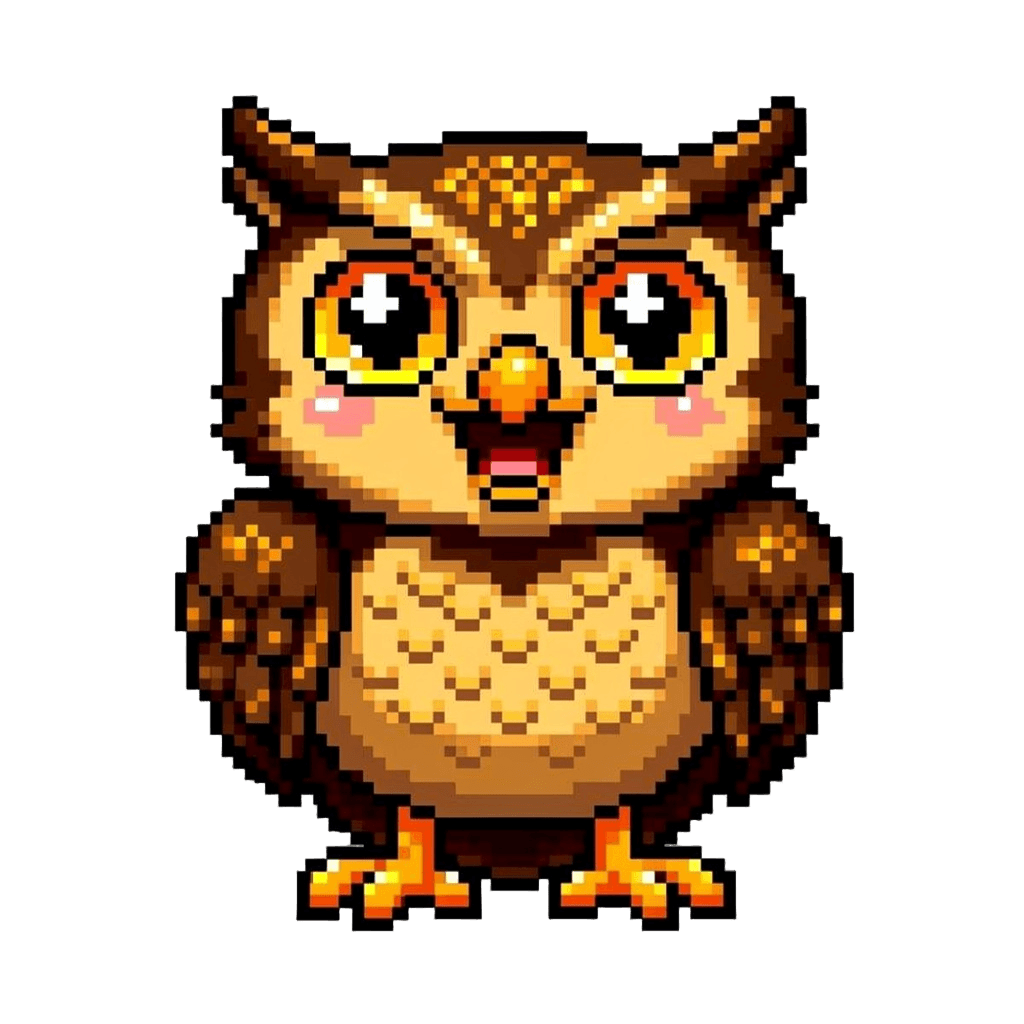 Owl Twitch emote — happy, Pixel Art style