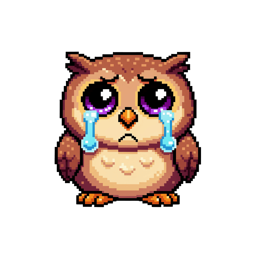 Owl Twitch emote — sad, Pixel Art style