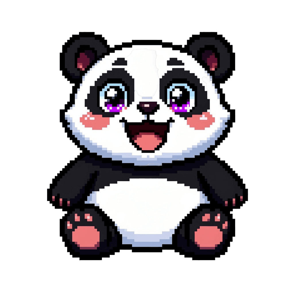 Panda Twitch emote — happy, Pixel Art style