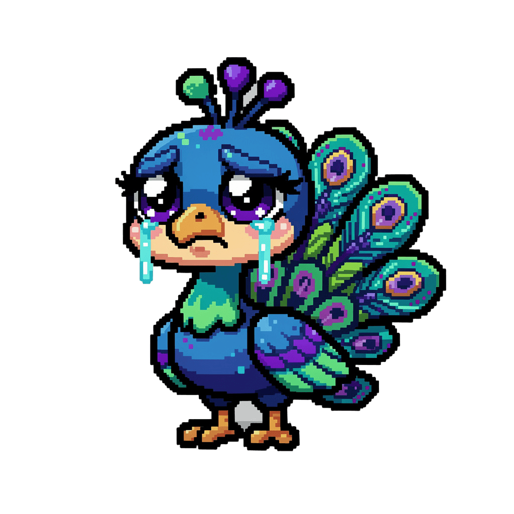 Peacock Twitch emote — sad, Pixel Art style