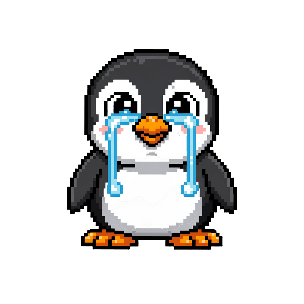 Penguin Twitch emote — sad, Pixel Art style