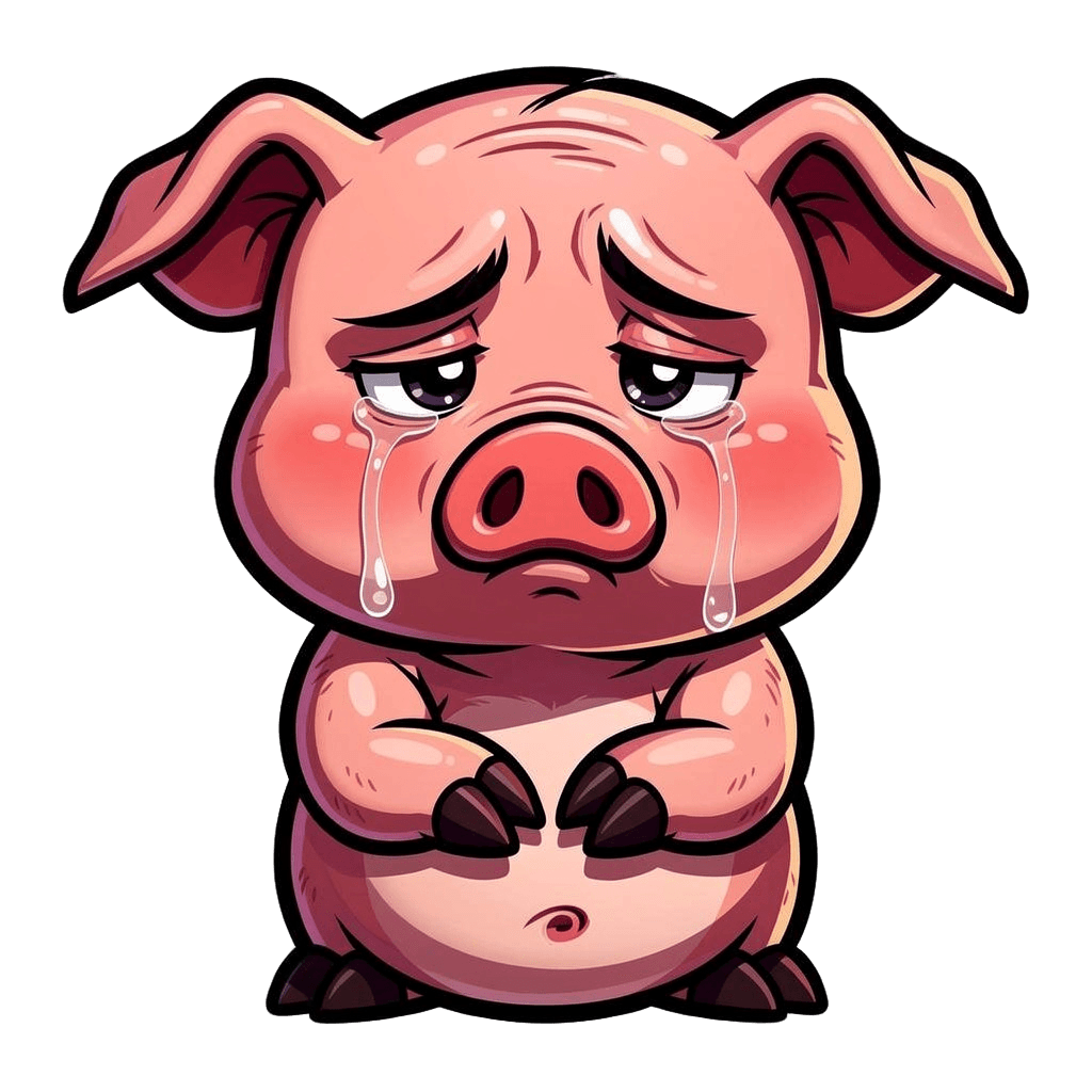 Pig Twitch emote — sad, Cartoon style