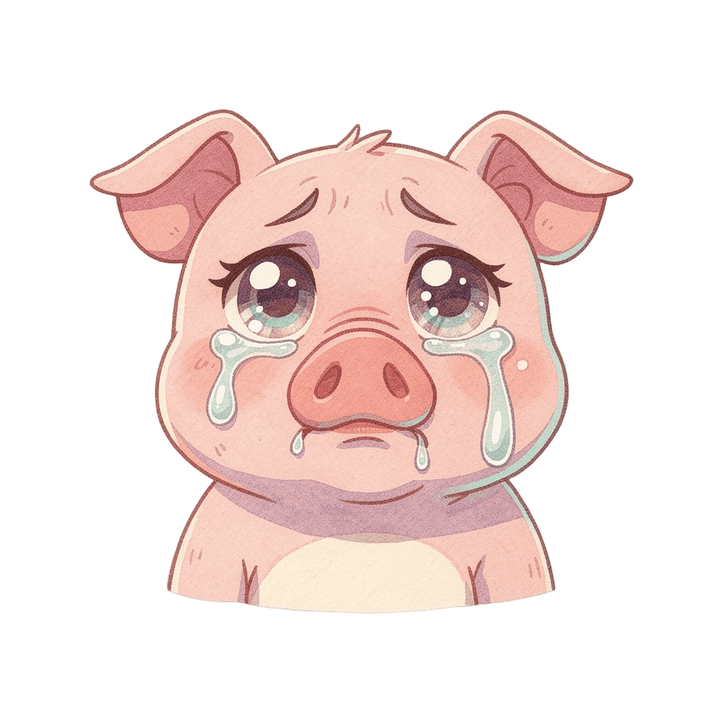 Pig Twitch emote — sad, Pastel style