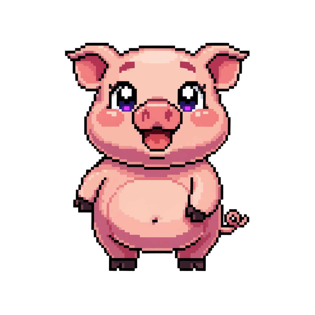 Pig Twitch emote — happy, Pixel Art style