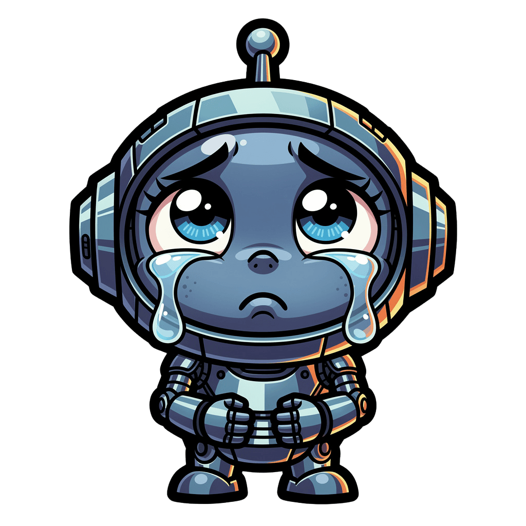 Robot Twitch emote — sad, Cartoon style
