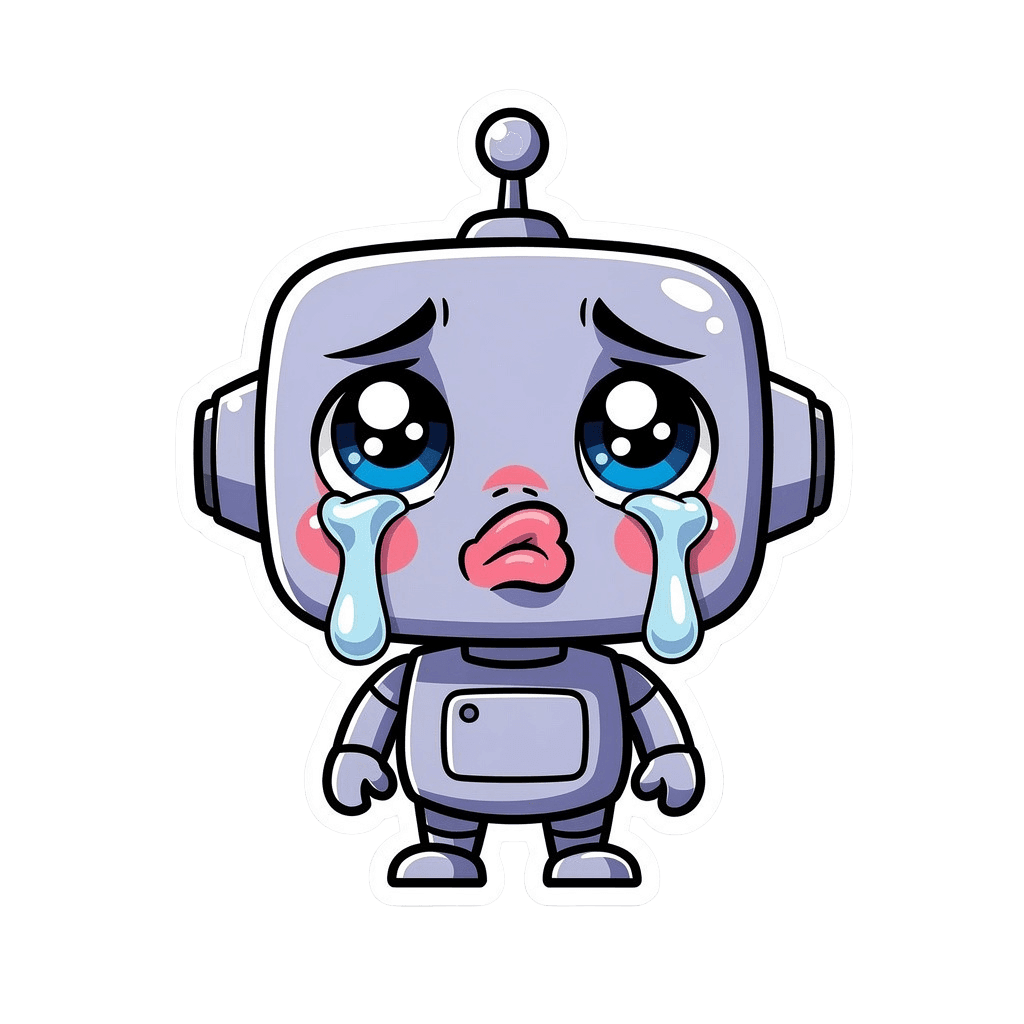 Robot Twitch emote — sad, Sticker style