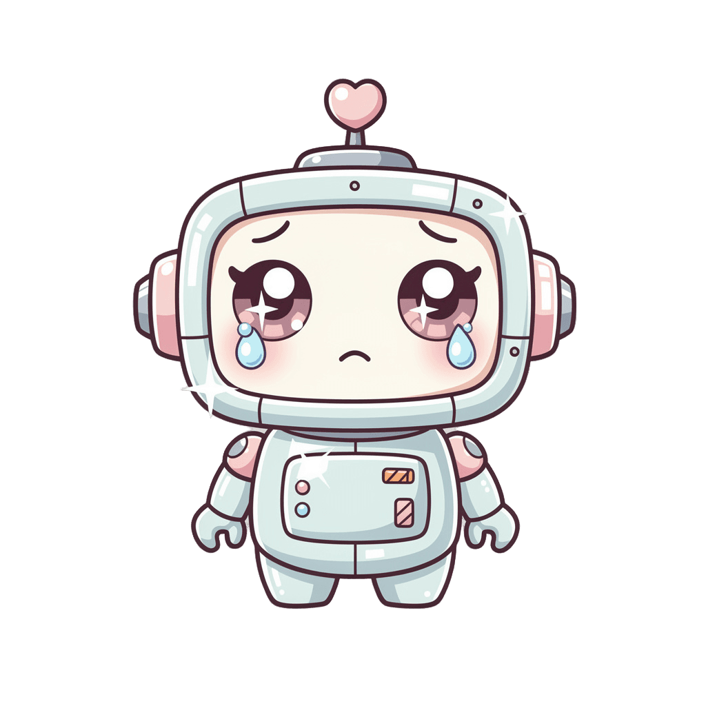 Robot Twitch emote — sad, Kawaii style
