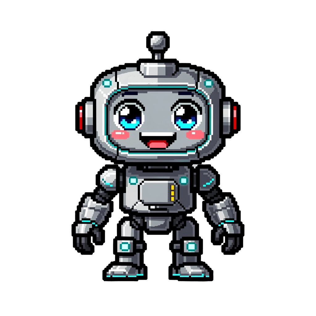 Robot Twitch emote — happy, Pixel Art style