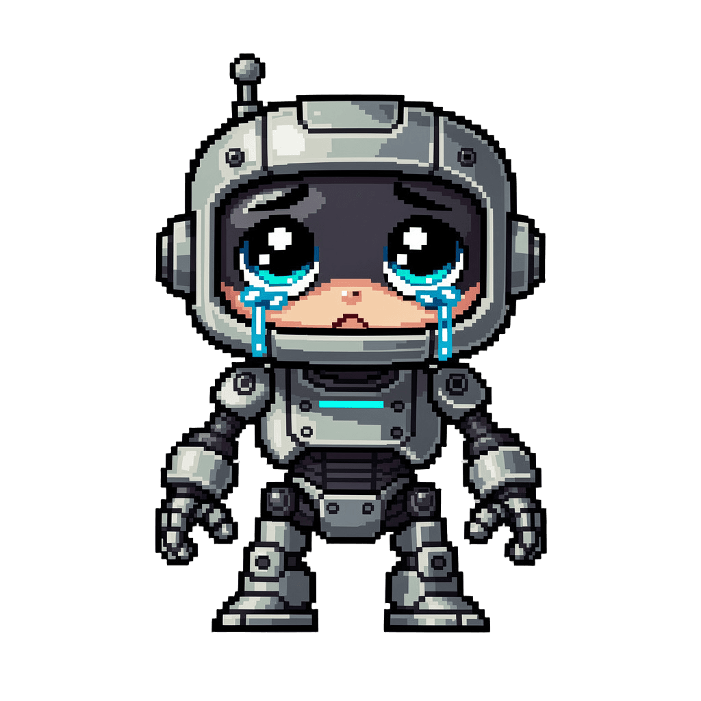 Robot Twitch emote — sad, Pixel Art style