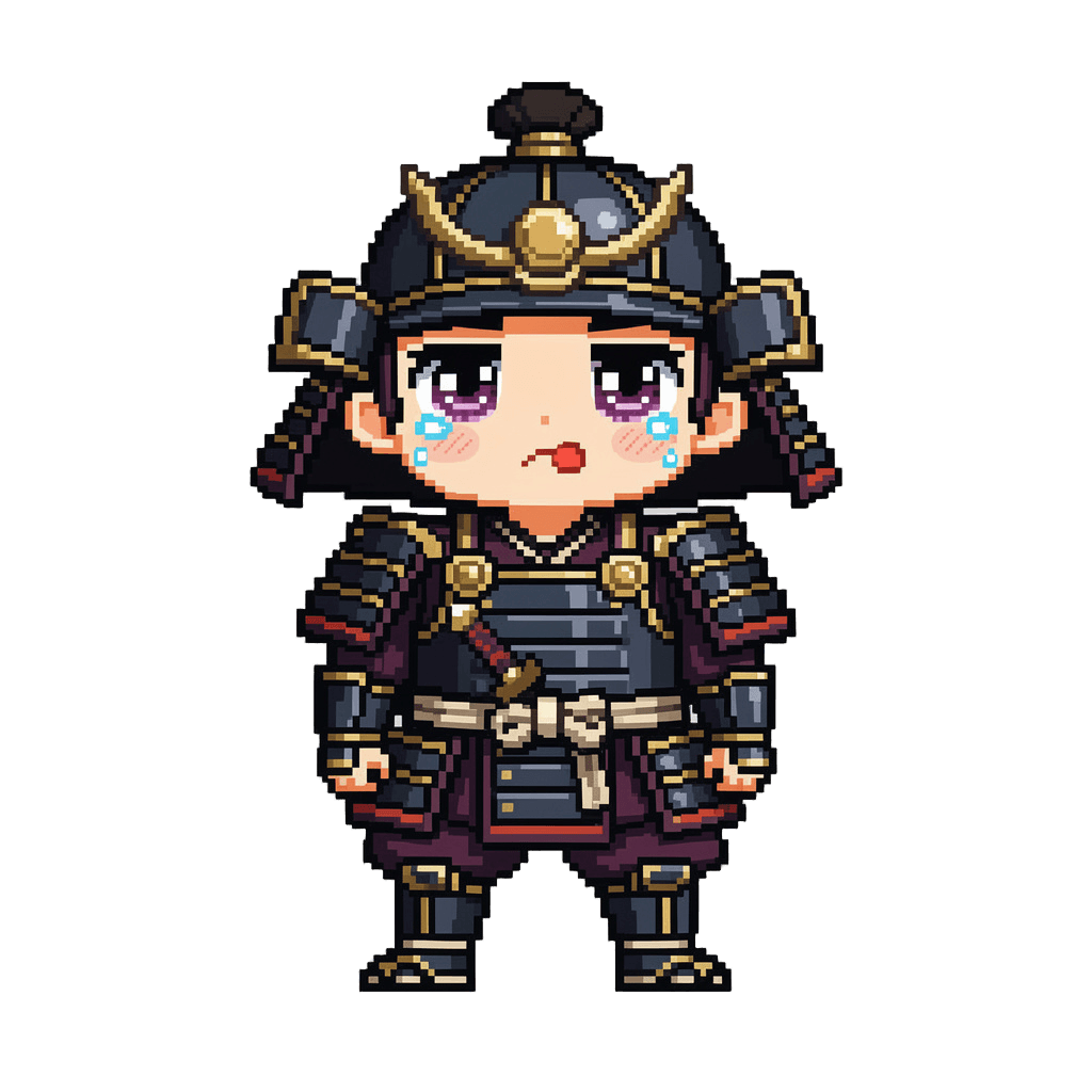 Samurai Twitch emote — sad, Pixel Art style