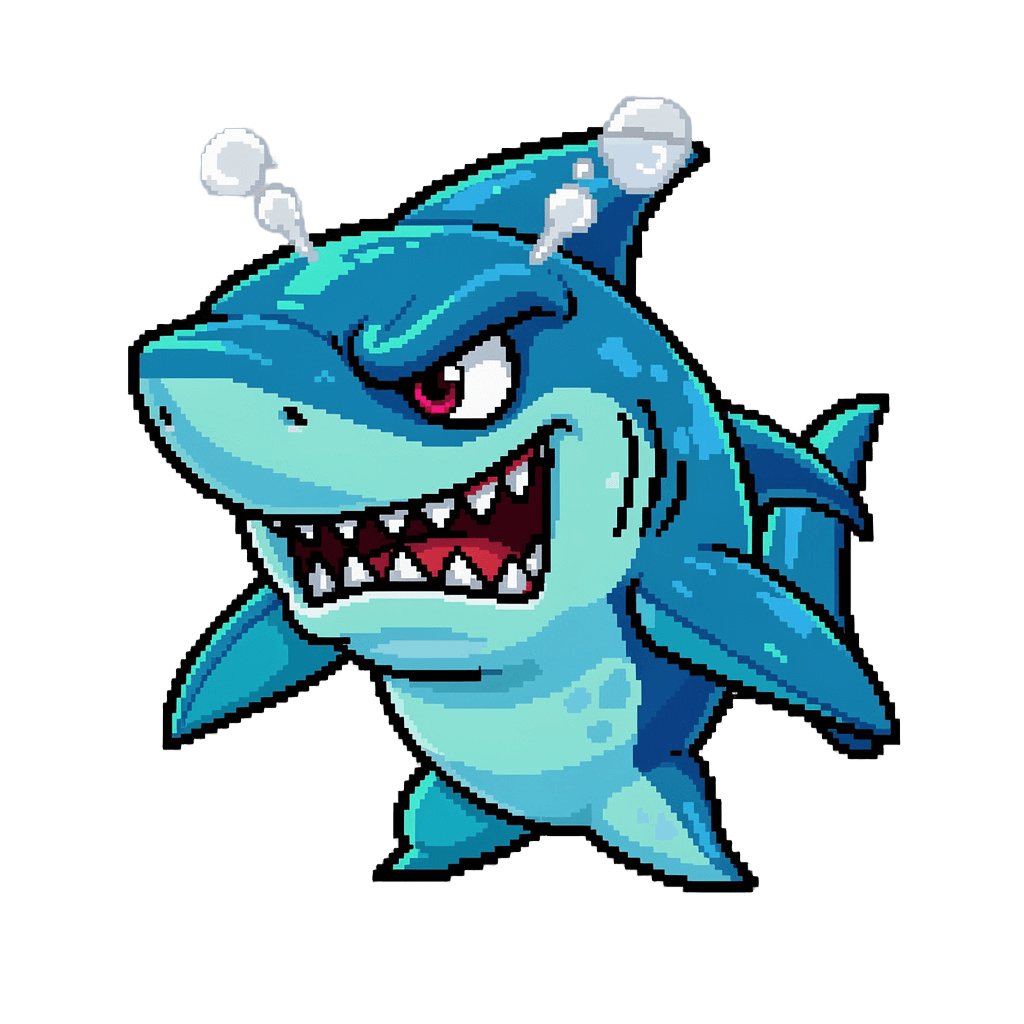 Shark Twitch emote — angry, Pixel Art style