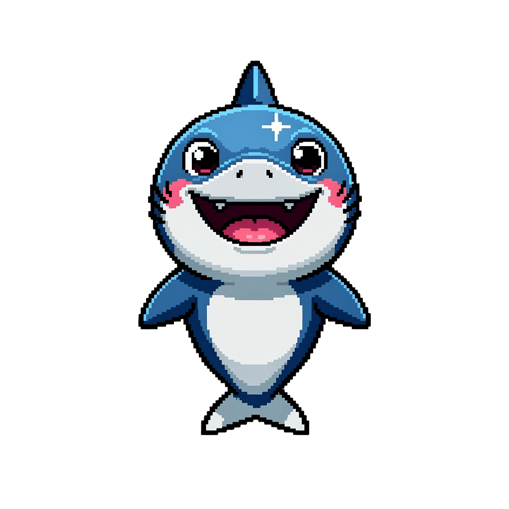 Shark Twitch emote — happy, Pixel Art style