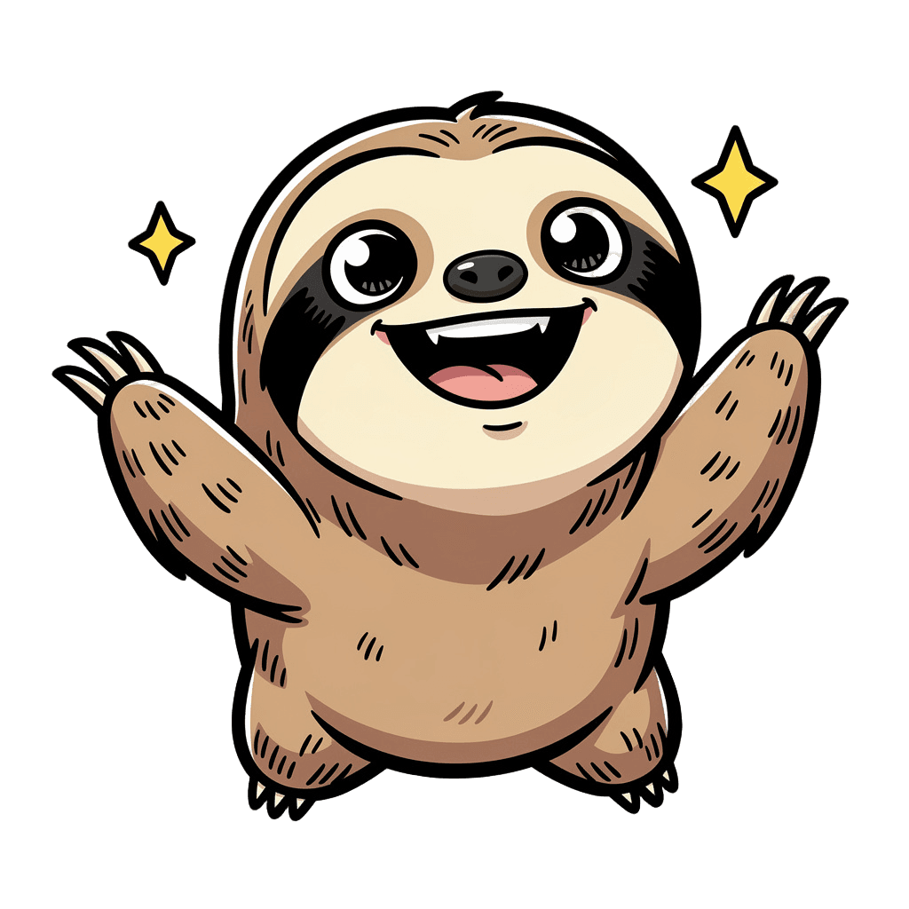 Sloth Twitch emote — happy, Comic style