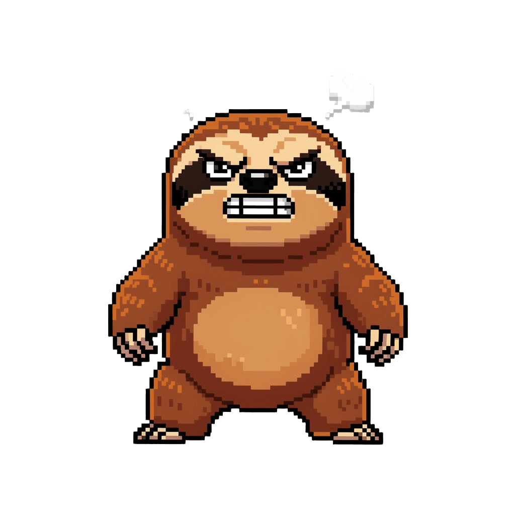 Sloth Twitch emote — angry, Pixel Art style