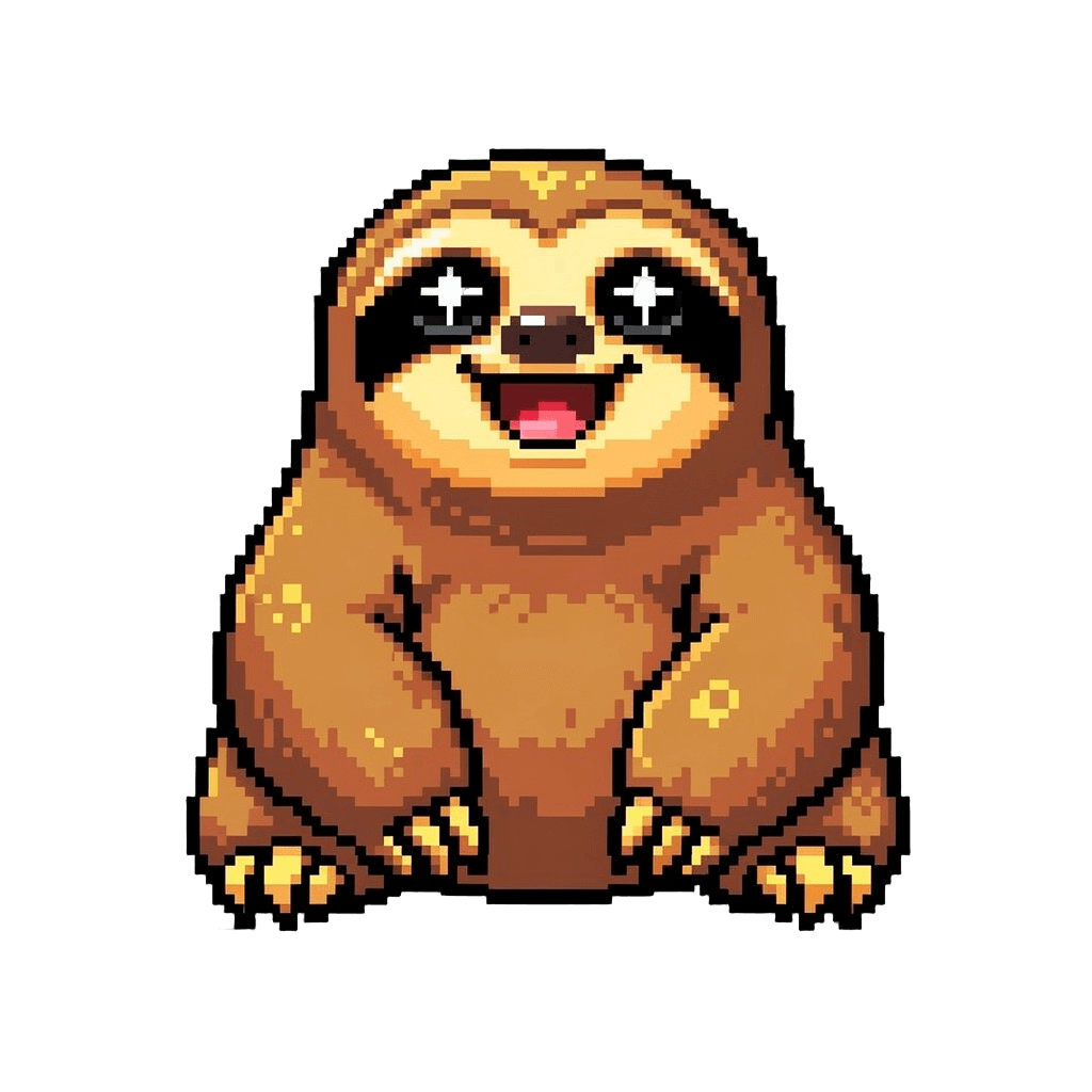 Sloth Twitch emote — happy, Pixel Art style