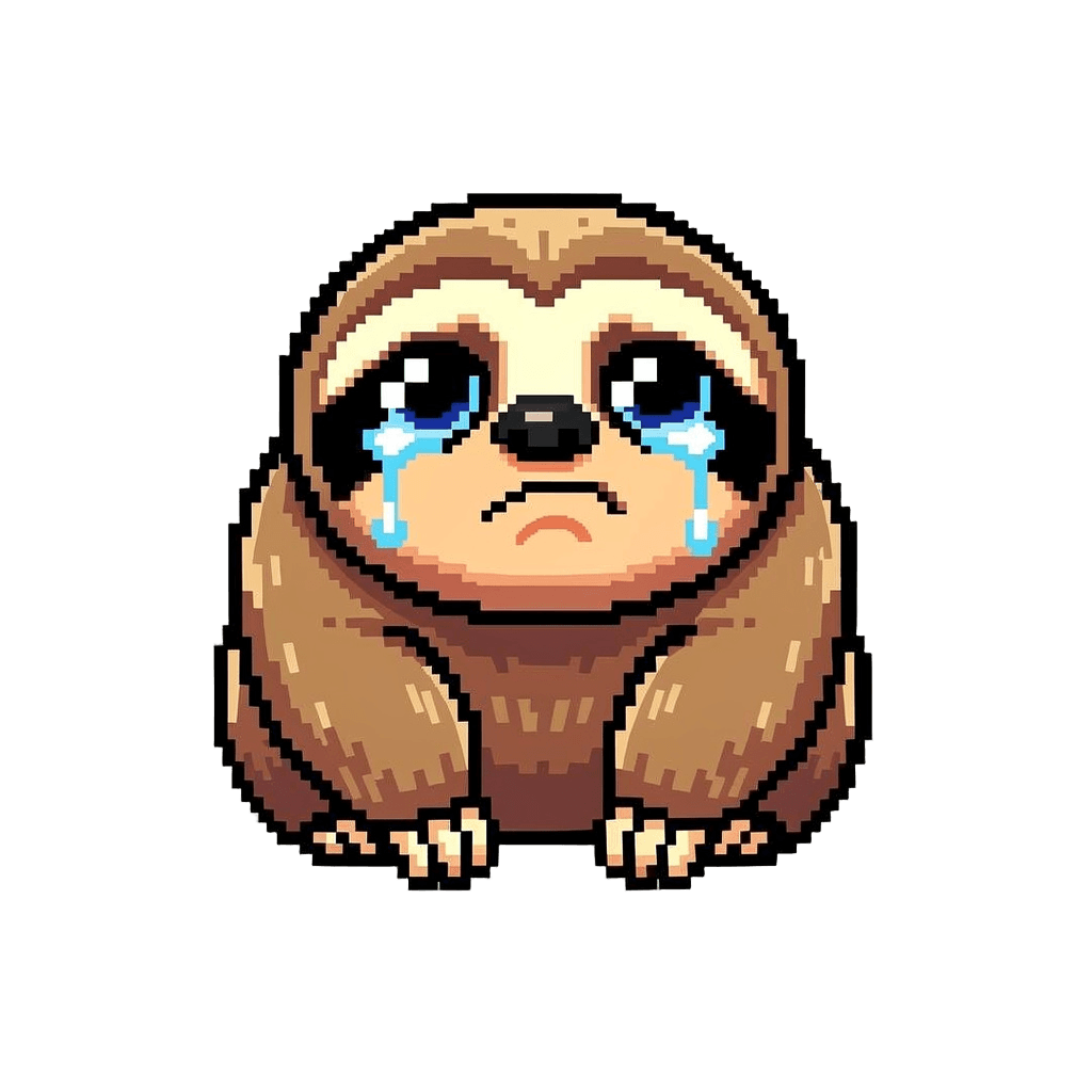 Sloth Twitch emote — sad, Pixel Art style