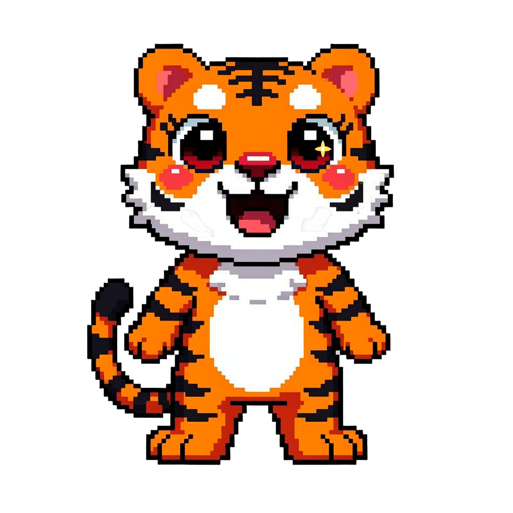 Tiger Twitch emote — happy, Pixel Art style