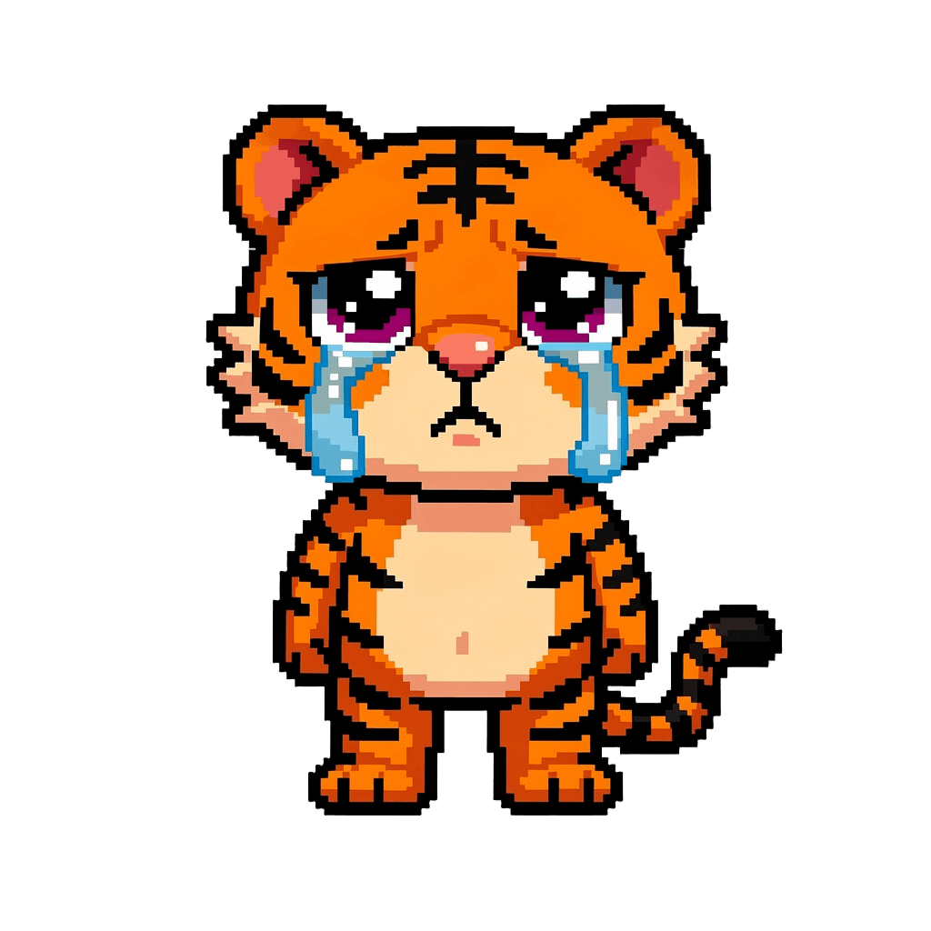 Tiger Twitch emote — sad, Pixel Art style