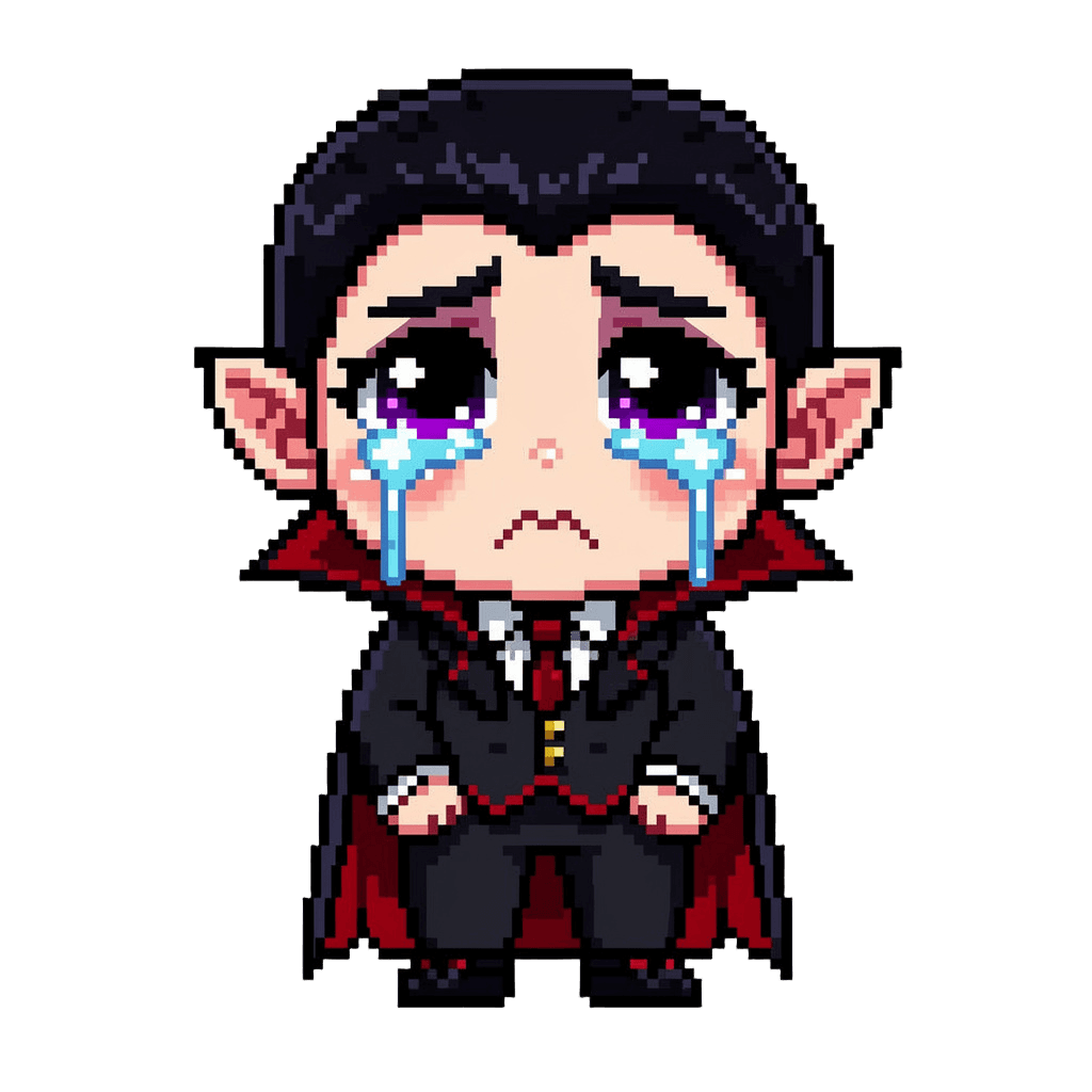 Vampire Twitch emote — sad, Pixel Art style