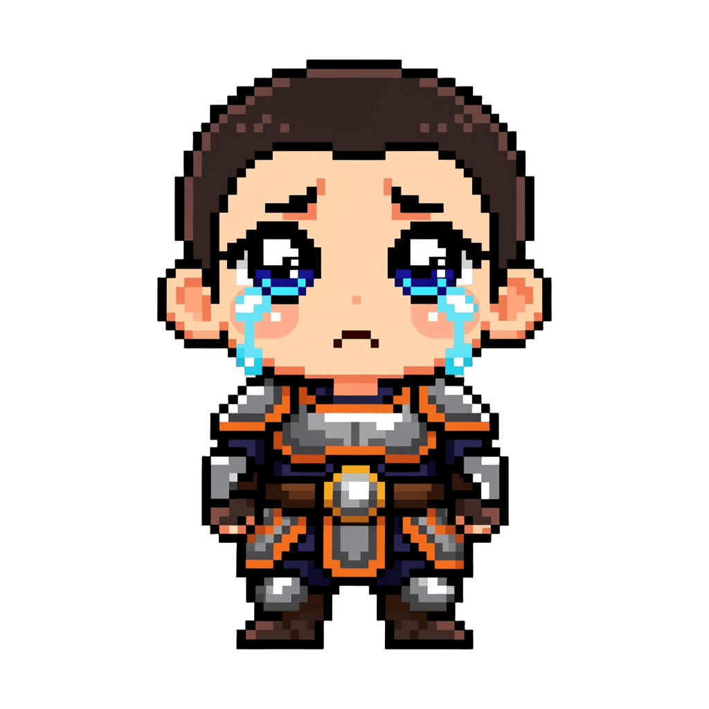 Warrior Twitch emote — sad, Pixel Art style